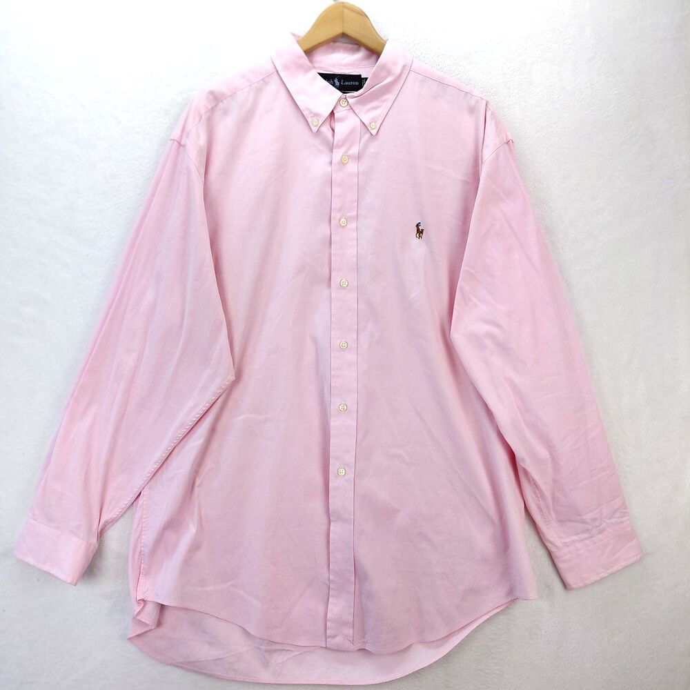 Ralph Lauren Yarmouth Pinpoint Oxford Shirt Men 17 34/35 Pink Button Flesh Pony
